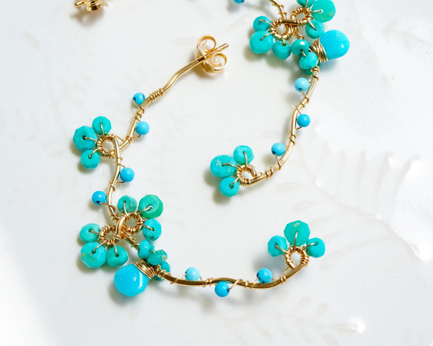 Turquoise Wire wrapped Gold Hoop