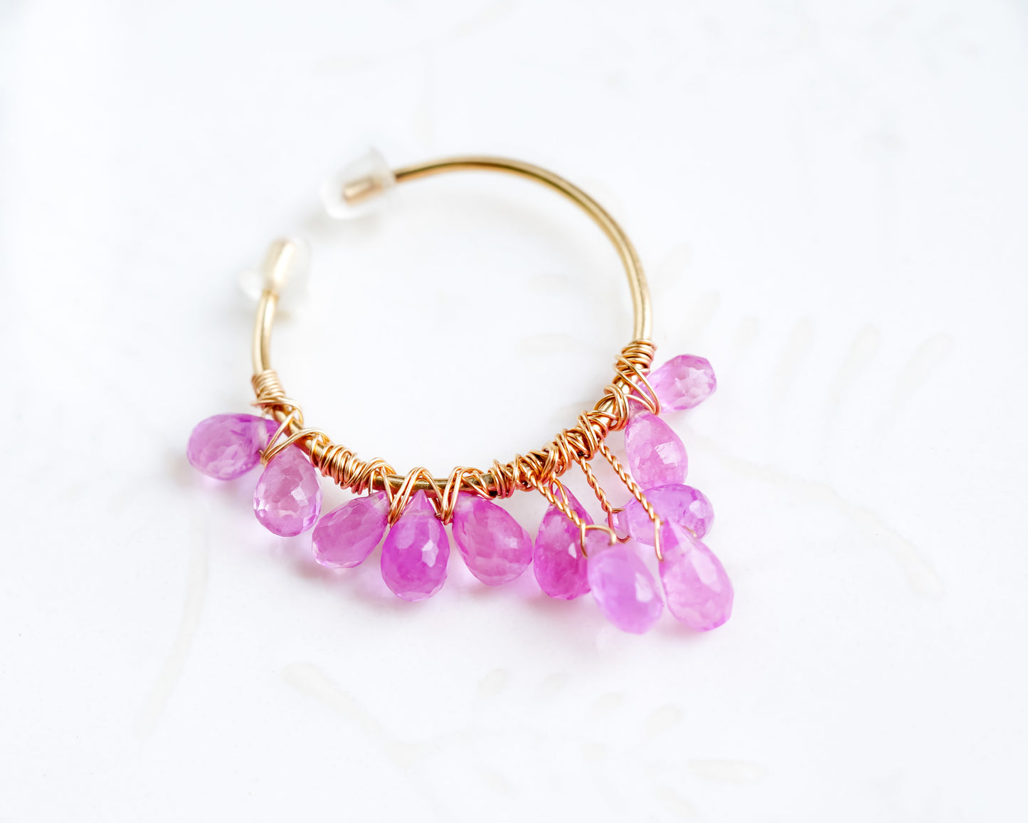 Pink Sapphire Cluster Drops Ear Cuff