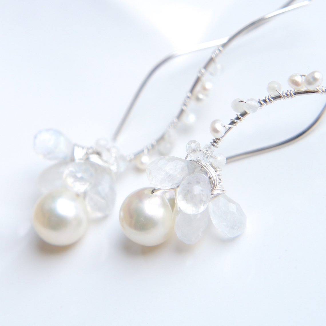 Japanese Akoya Pearl Wedding Earrings in Sterling silver