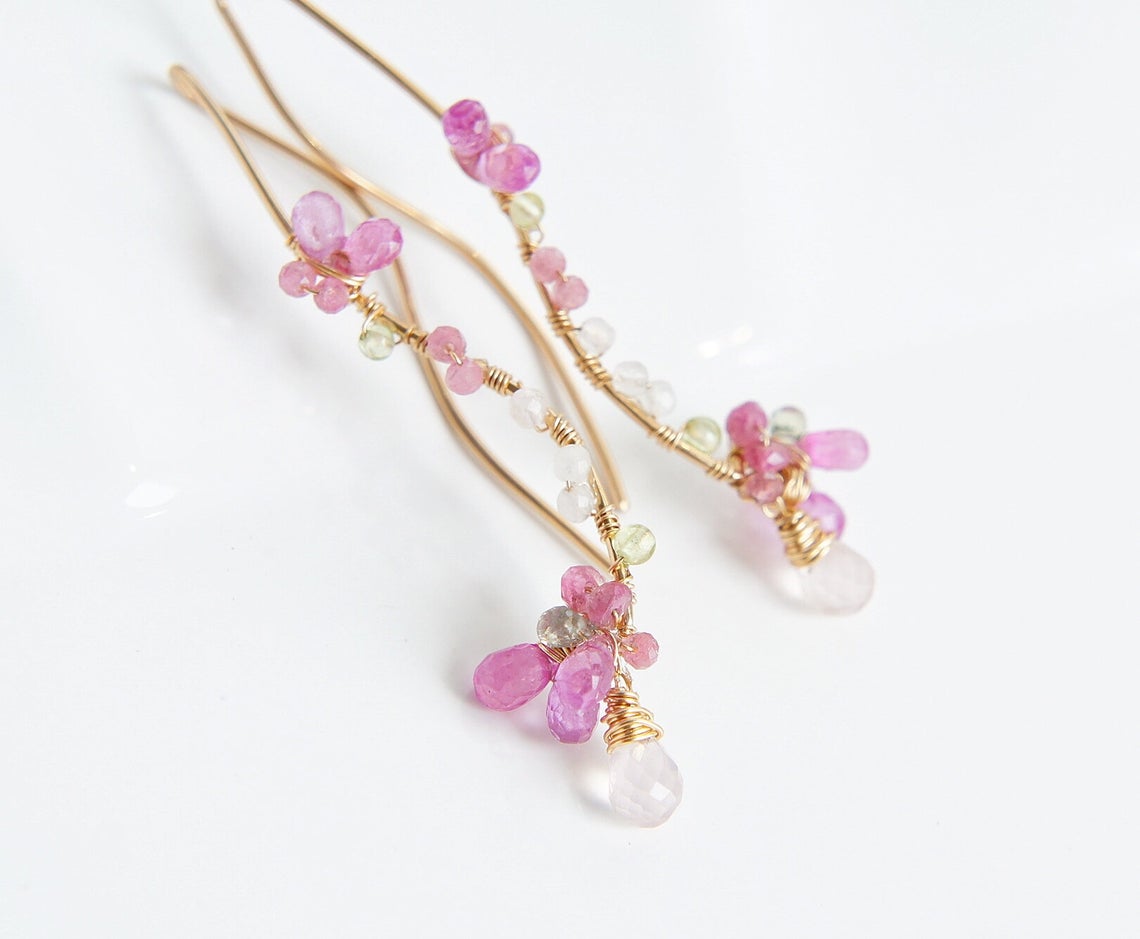 Pink Sapphire Cherry Blossoms Earrings