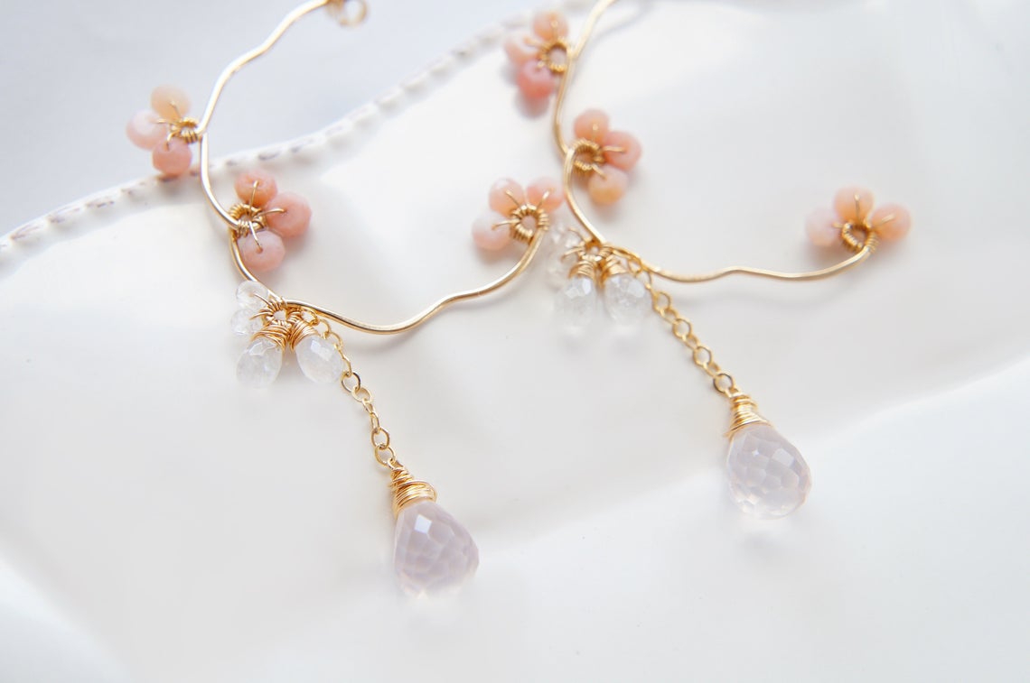 Pink Opal and Rose Quartz Earrings by Yukojewelry