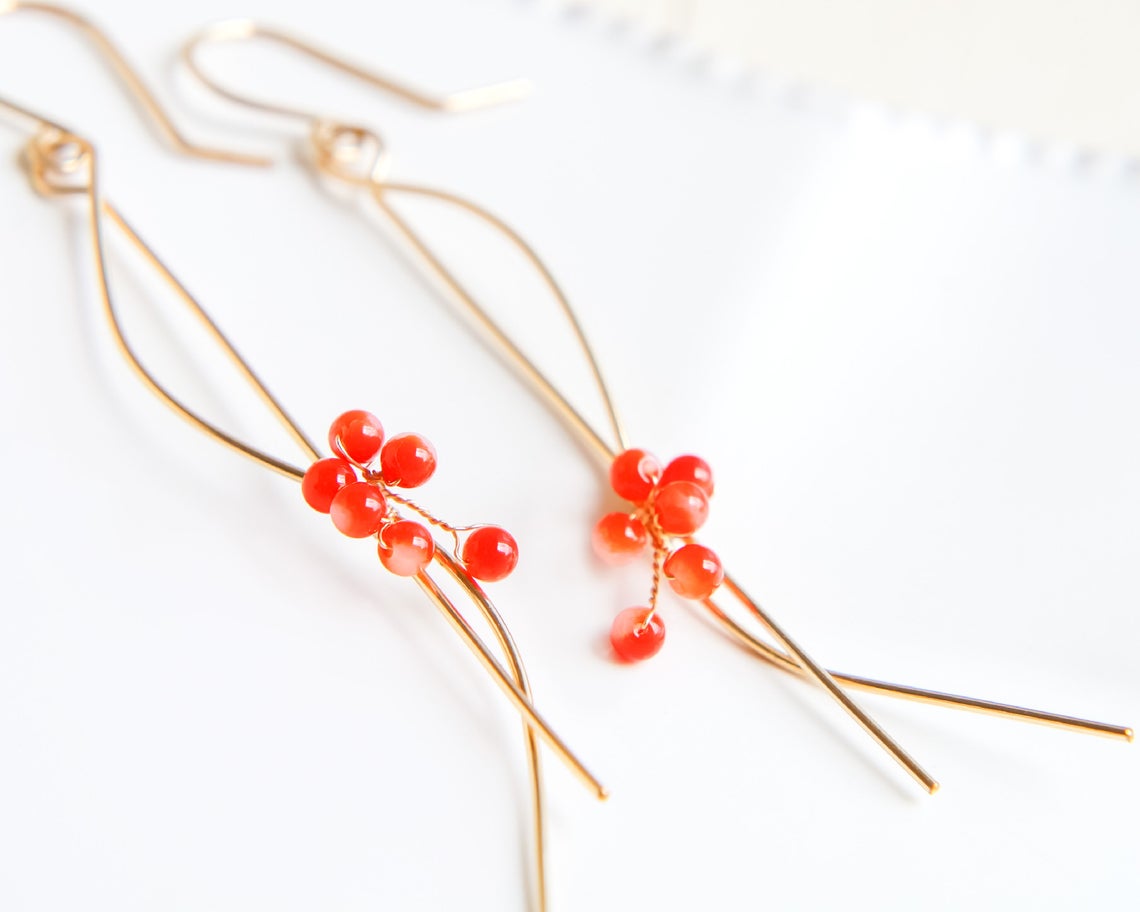 Undyed Japanese Red Coral Earrings