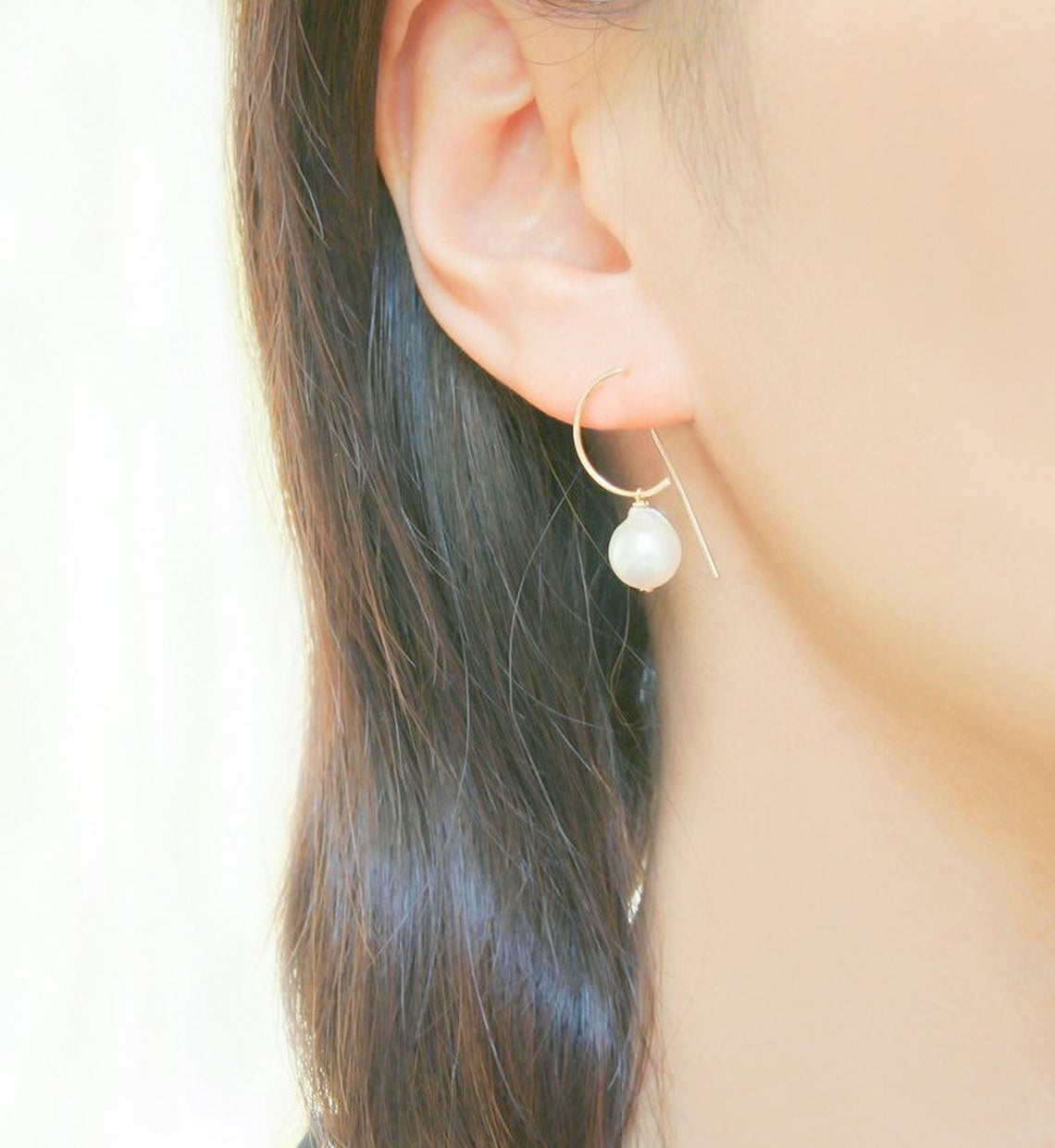 Modern Japanese Akoya Baroque Pearl Earrings in Gold filled