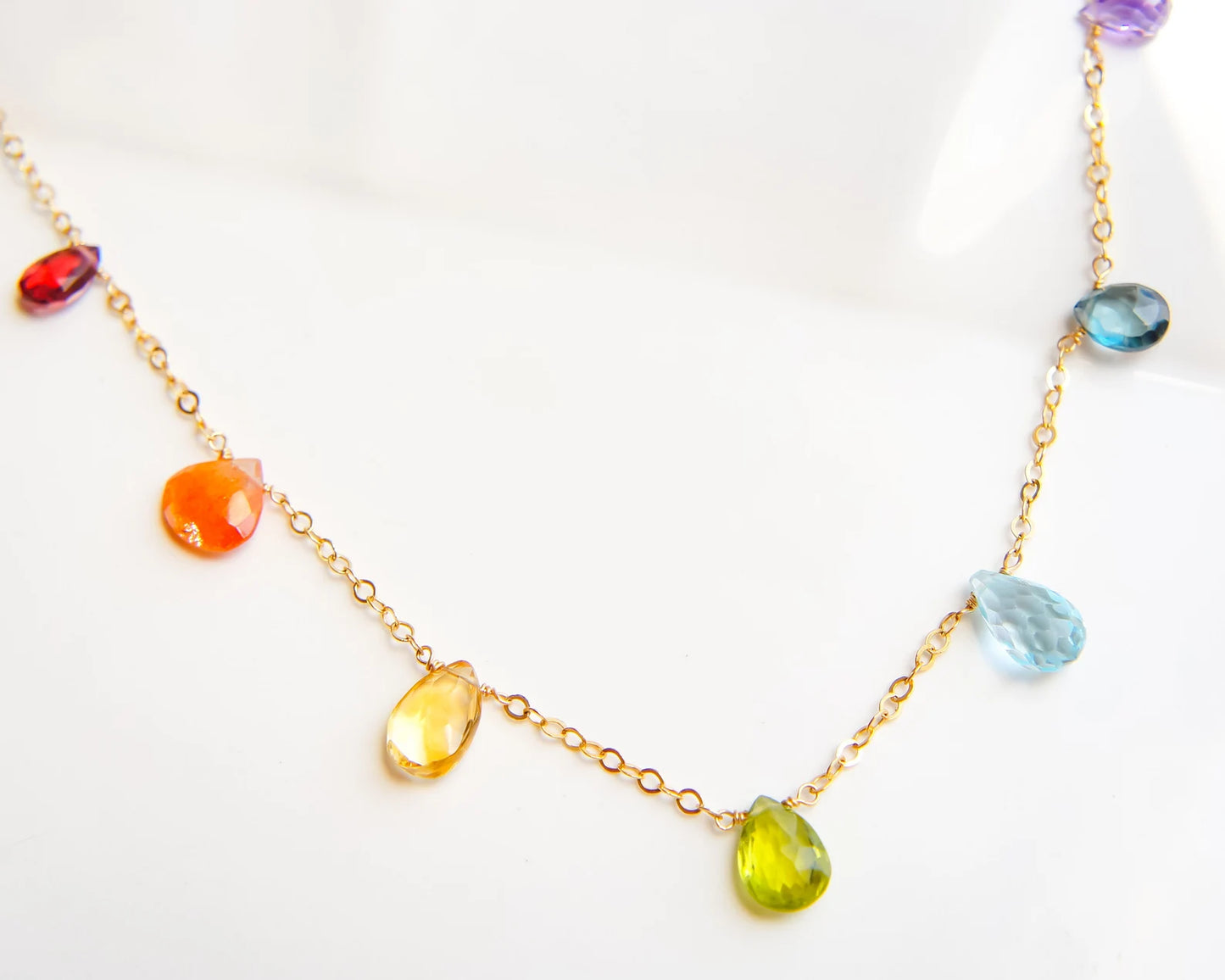 Multicolor Gemstones Station Necklace in Gold filled