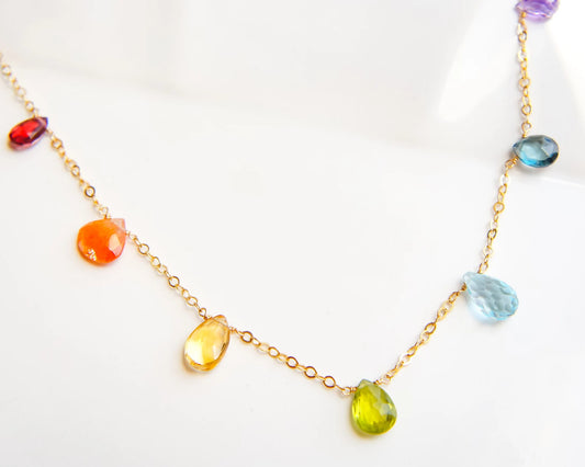 Multicolor Gemstones Station Necklace in Gold filled