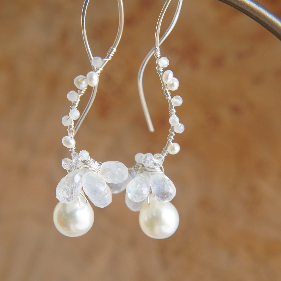 Japanese Akoya Pearl Wedding Earrings in Sterling silver