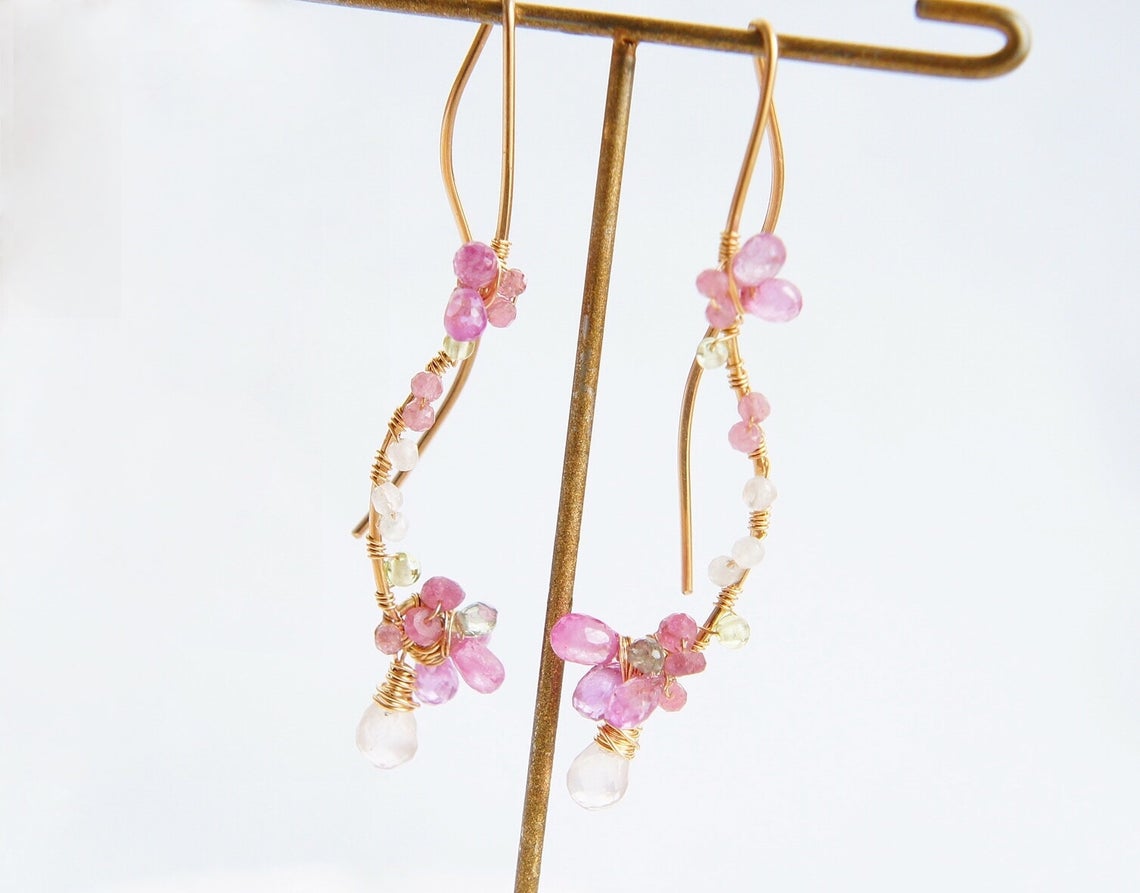 Pink Sapphire Cherry Blossoms Earrings