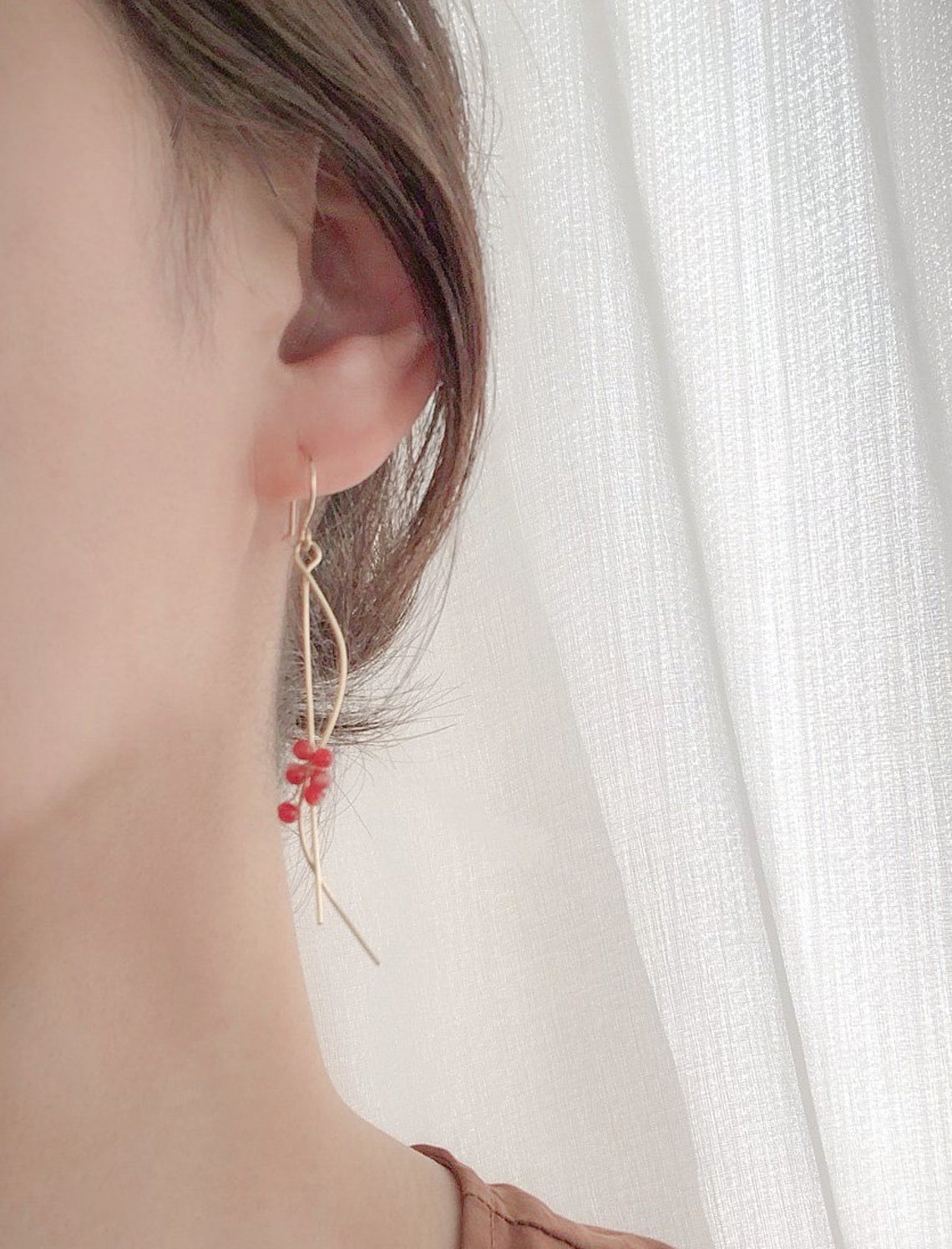 Undyed Japanese Red Coral Earrings