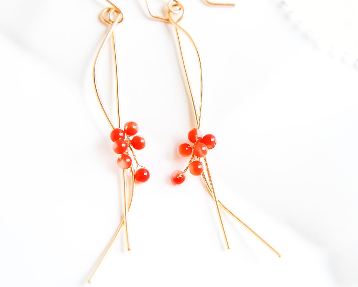 Undyed Japanese Red Coral Earrings