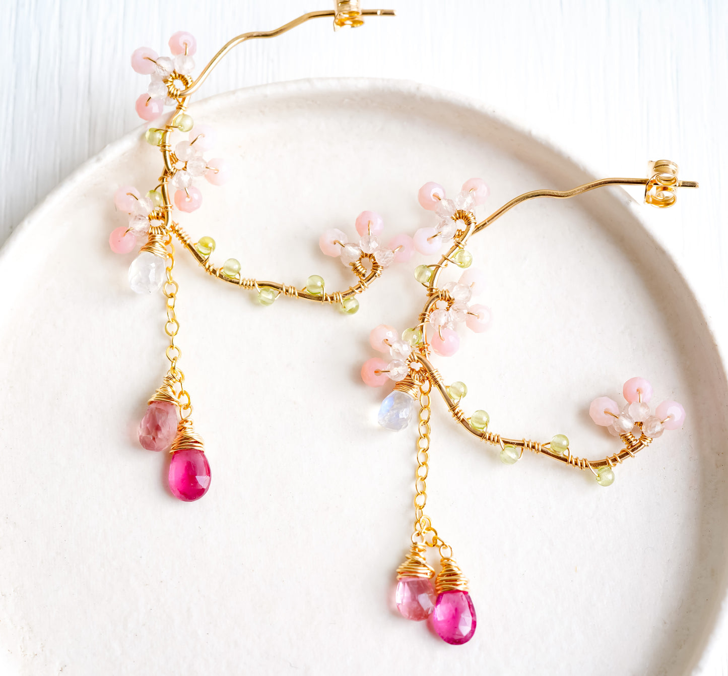 Inspired by Cherry Blossoms Chandelier Earrings in Gold filled