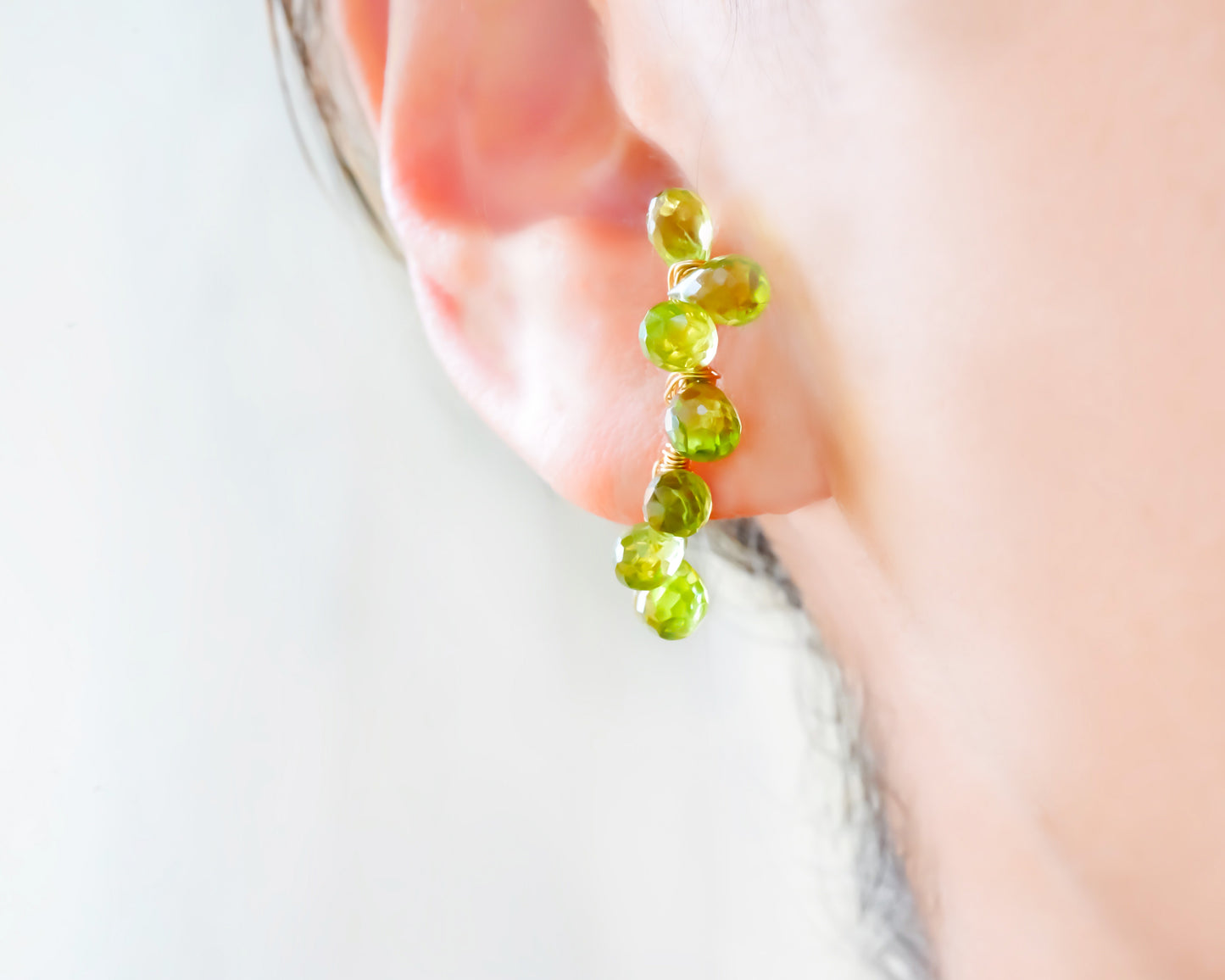 Peridot Wire Wrapped Gold Ear Cuff