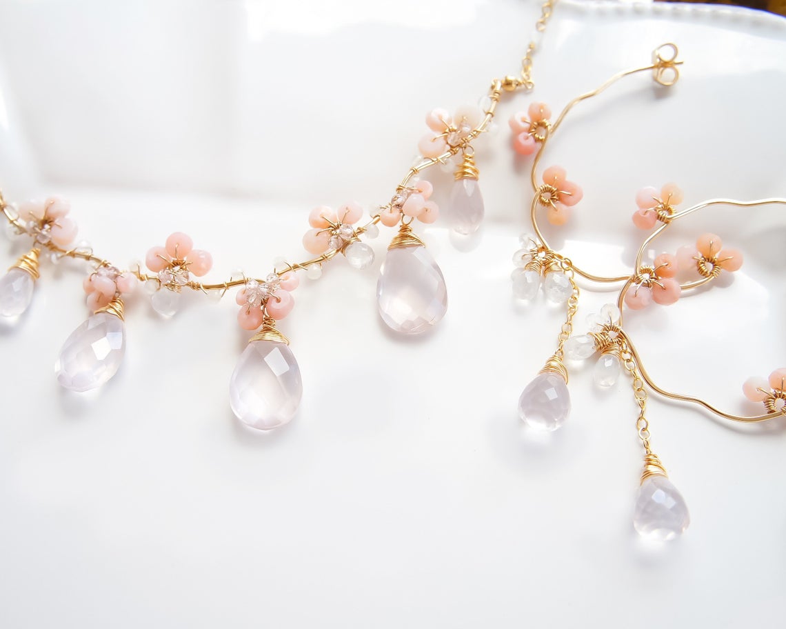 Pink Opal and Rose Quartz Earrings by Yukojewelry