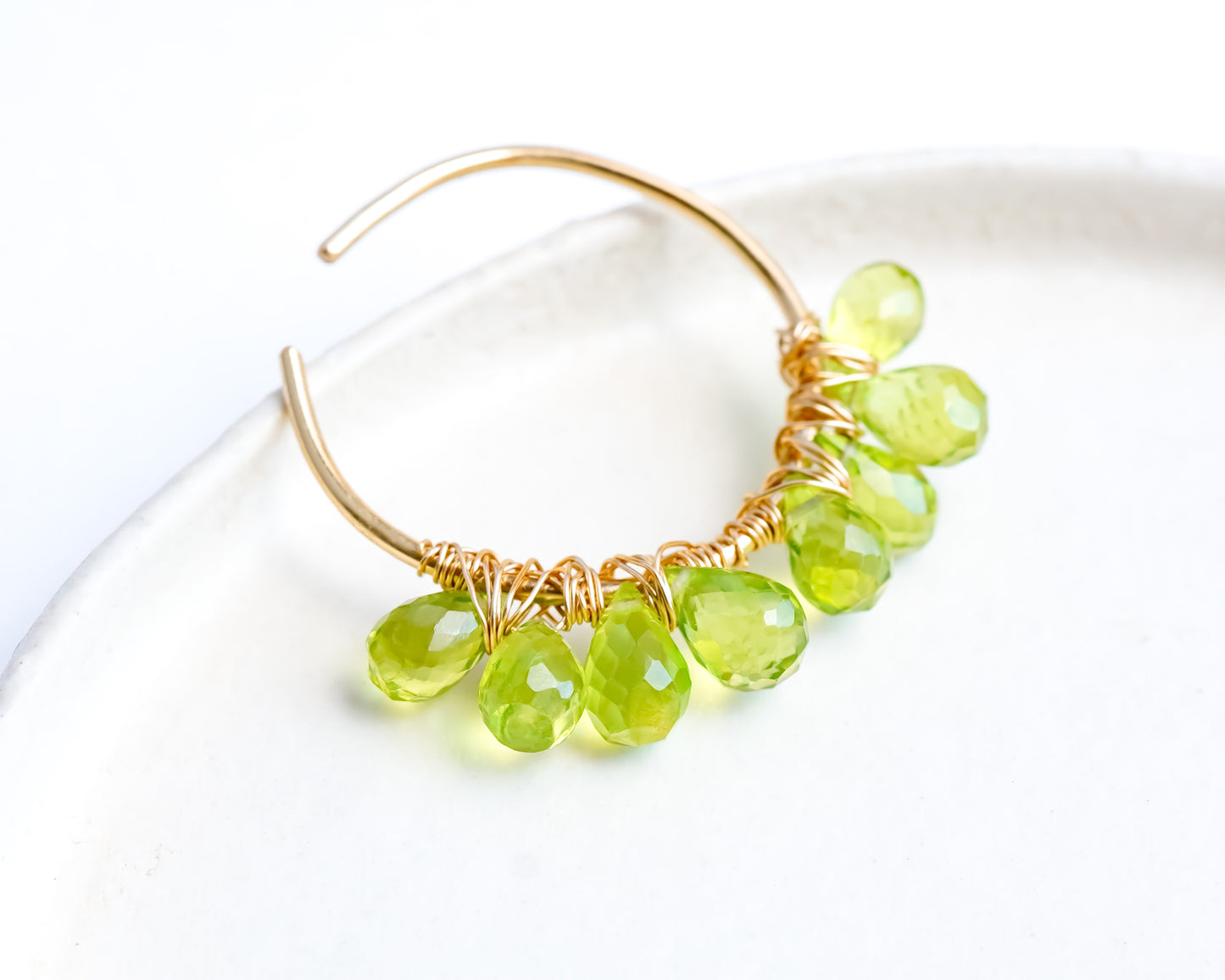 Peridot Wire Wrapped Gold Ear Cuff