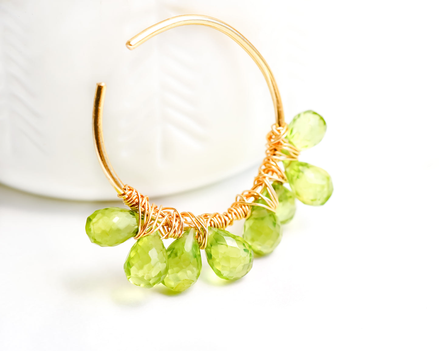 Peridot Wire Wrapped Gold Ear Cuff