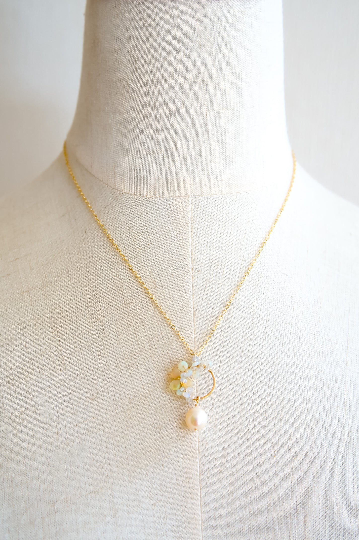 Ethiopian Opal and Japanese Akoya Pearl Pendant Necklace