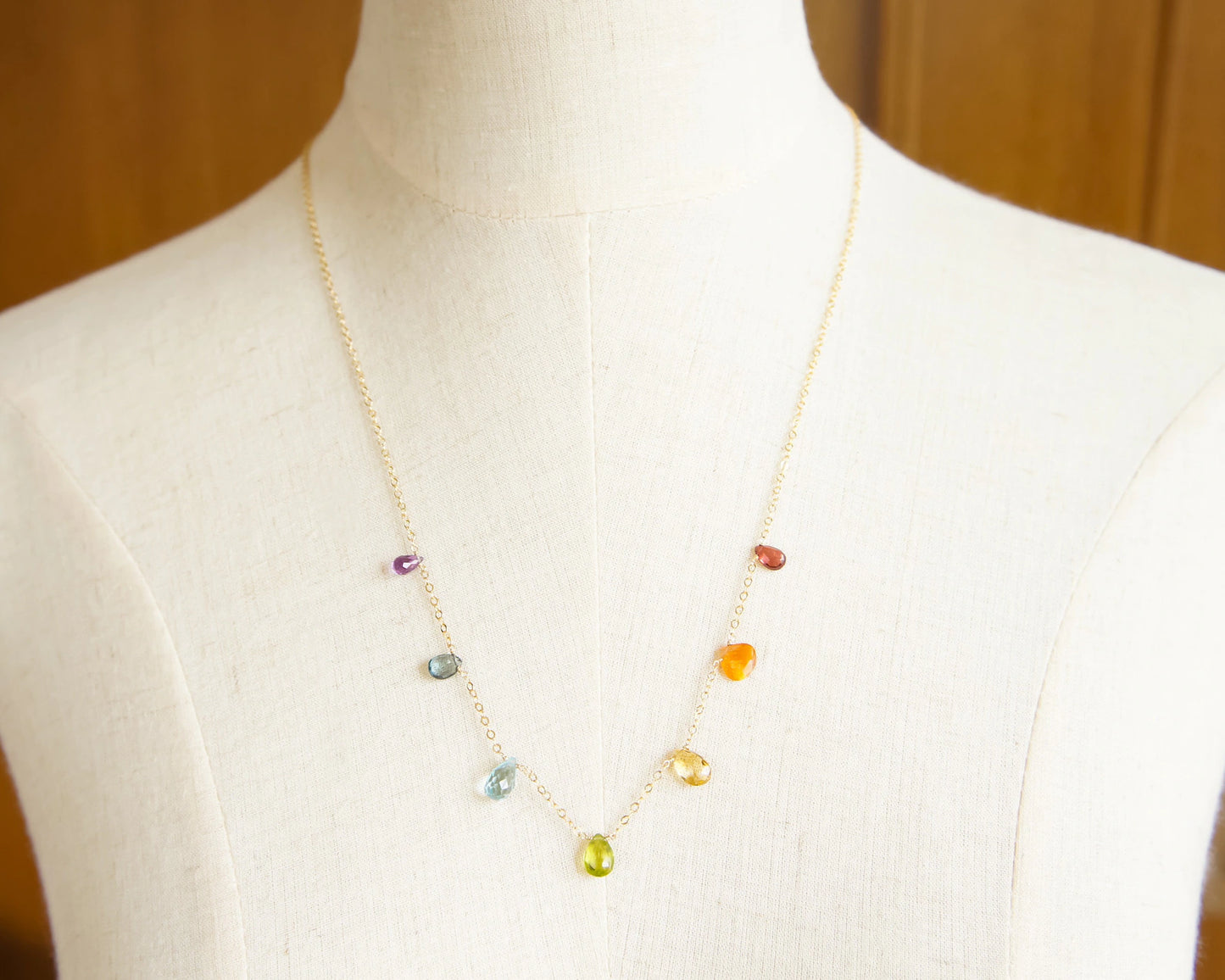 Multicolor Gemstones Station Necklace in Gold filled