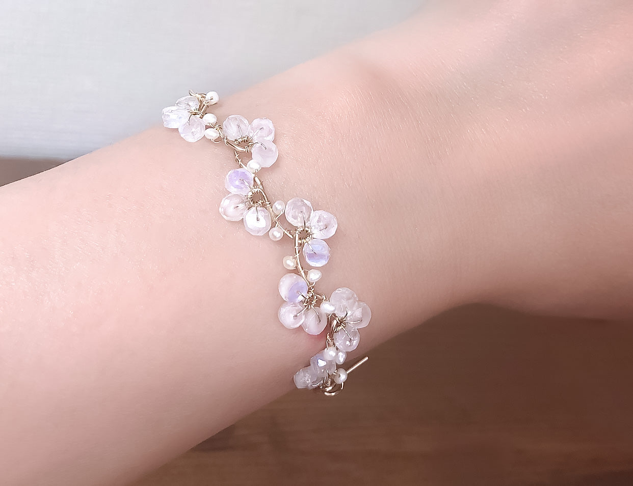 Moonstone White Flower Wedding Bangle Bracelet