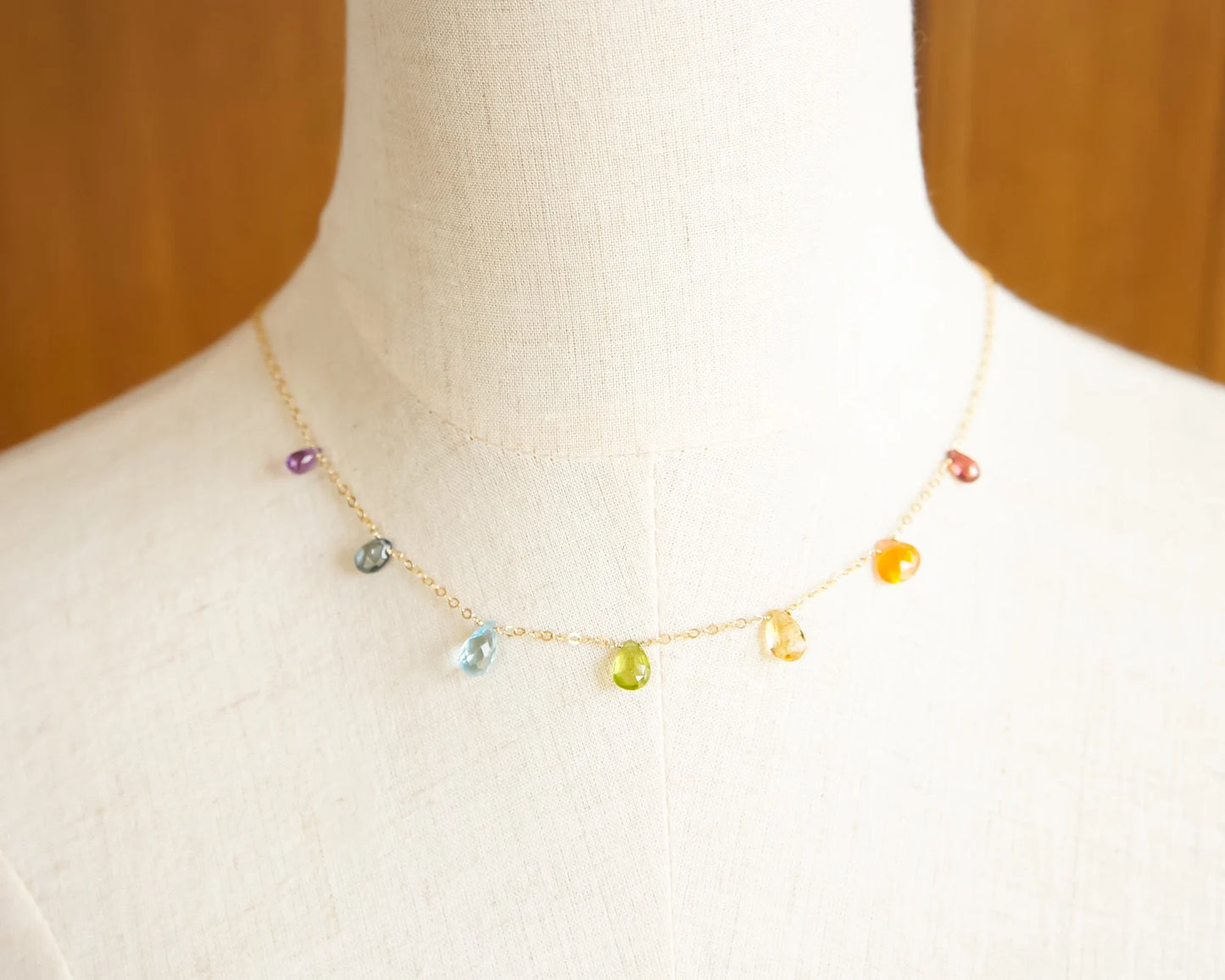 Multicolor Gemstones Station Necklace in Gold filled