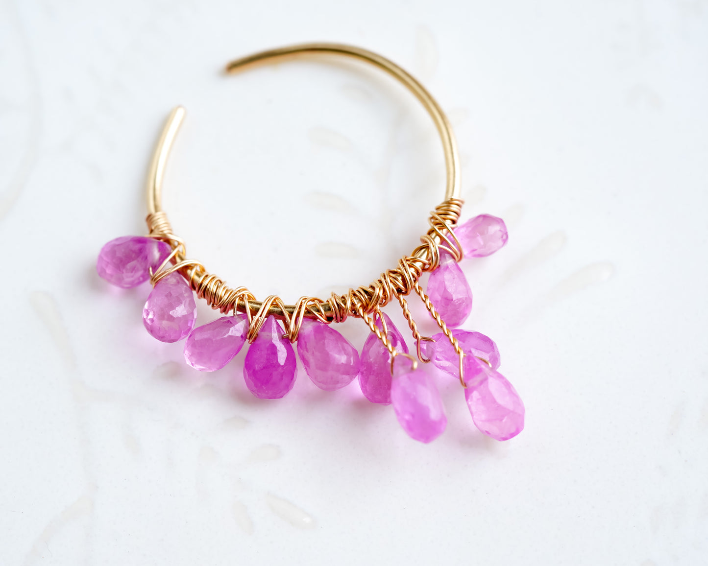 Pink Sapphire Cluster Drops Ear Cuff