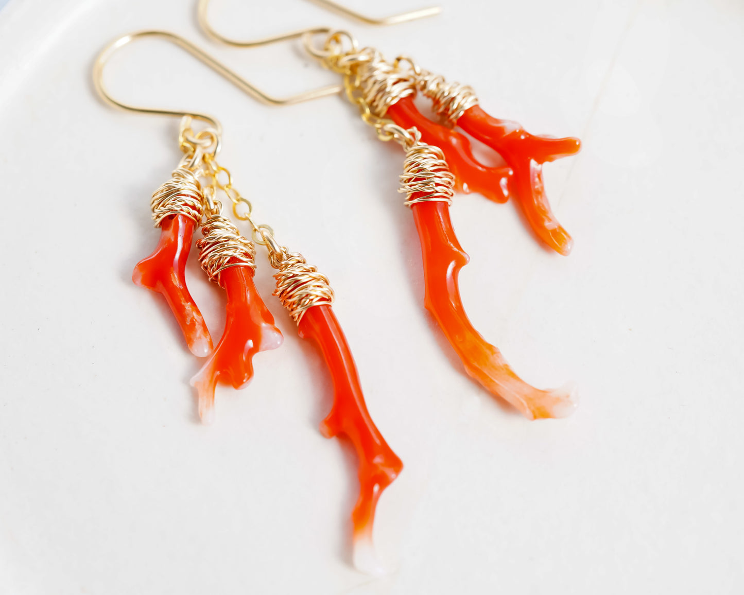 Japanese Red Coral Branch Earrings 14k gold filled