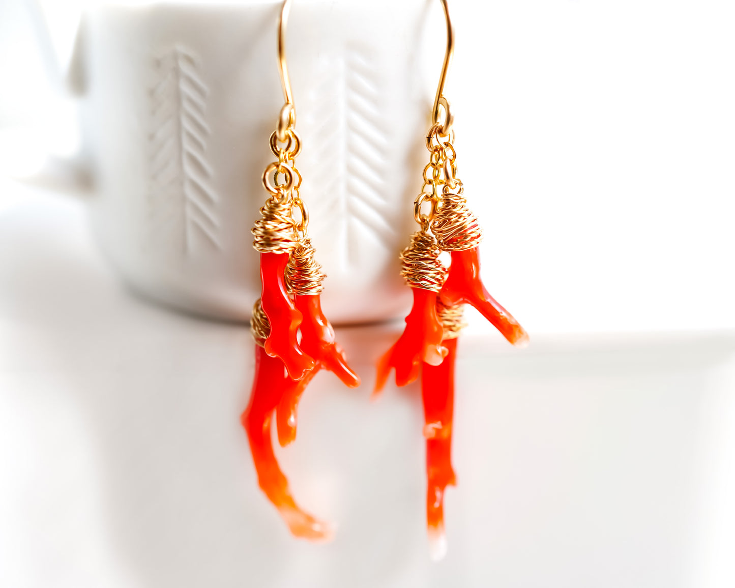 Japanese Red Coral Branch Earrings 14k gold filled