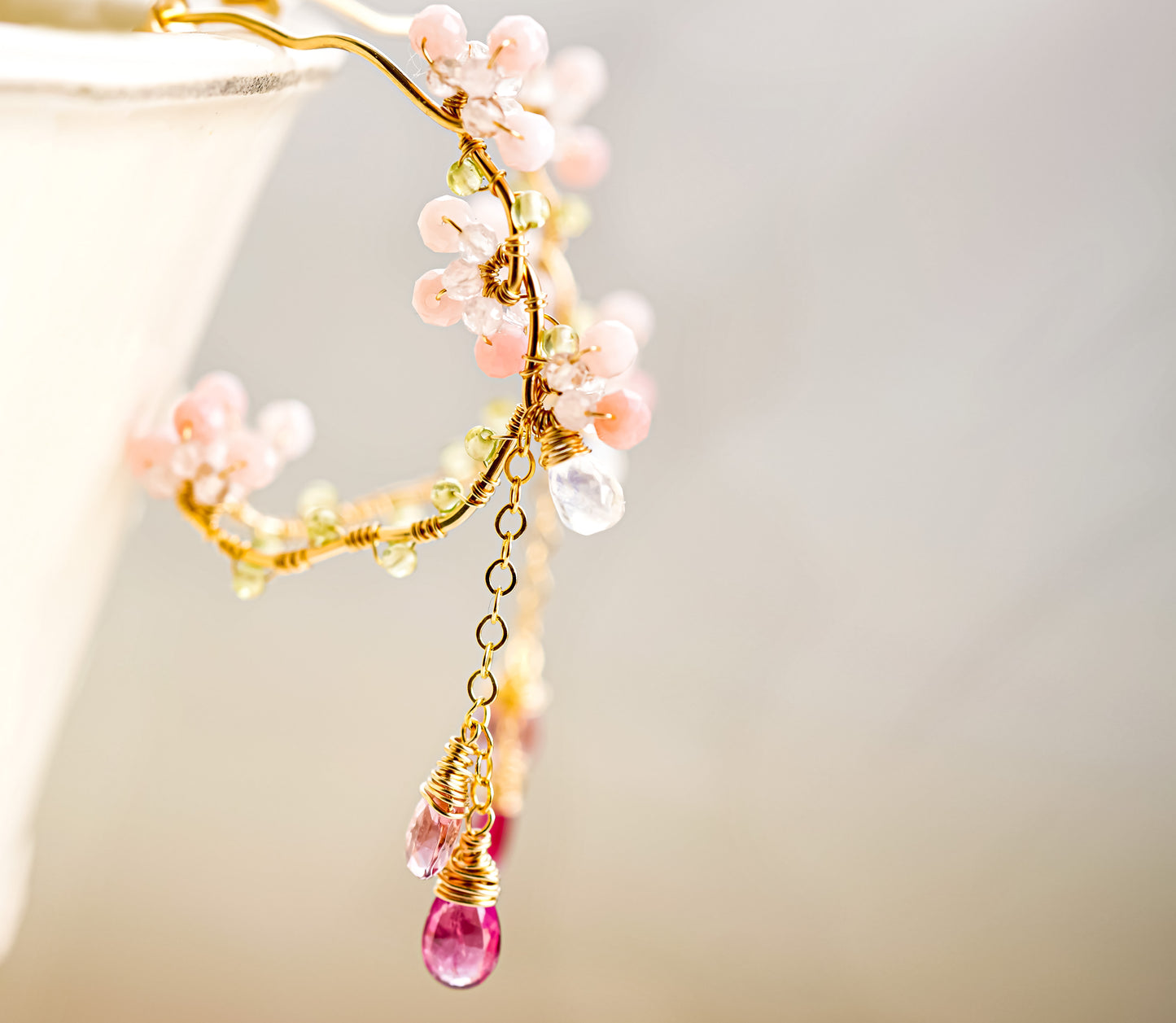 Inspired by Cherry Blossoms Chandelier Earrings in Gold filled