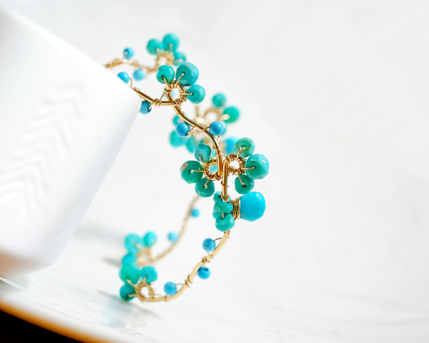 Turquoise Wire wrapped Gold Hoop