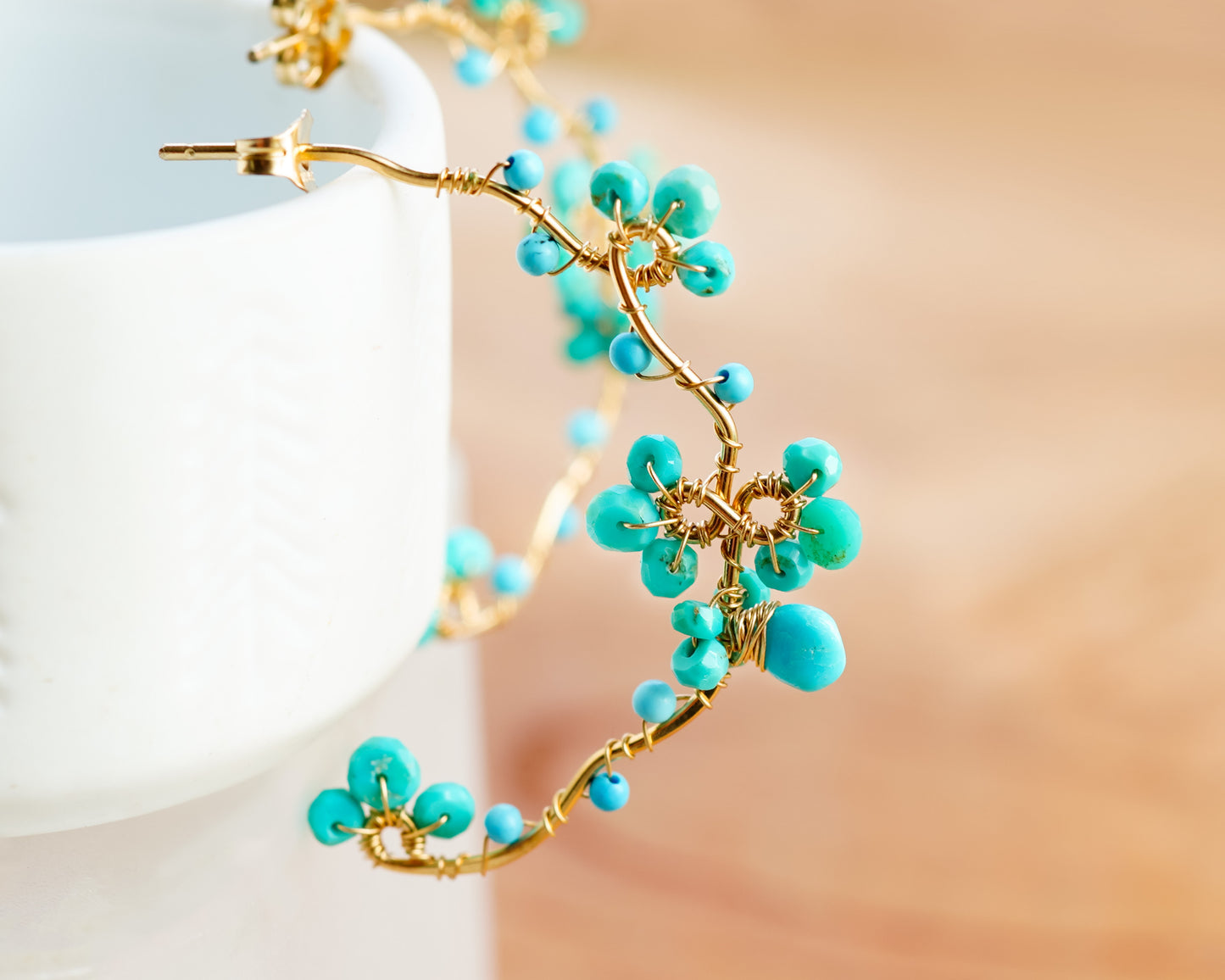 Turquoise Wire wrapped Gold Hoop