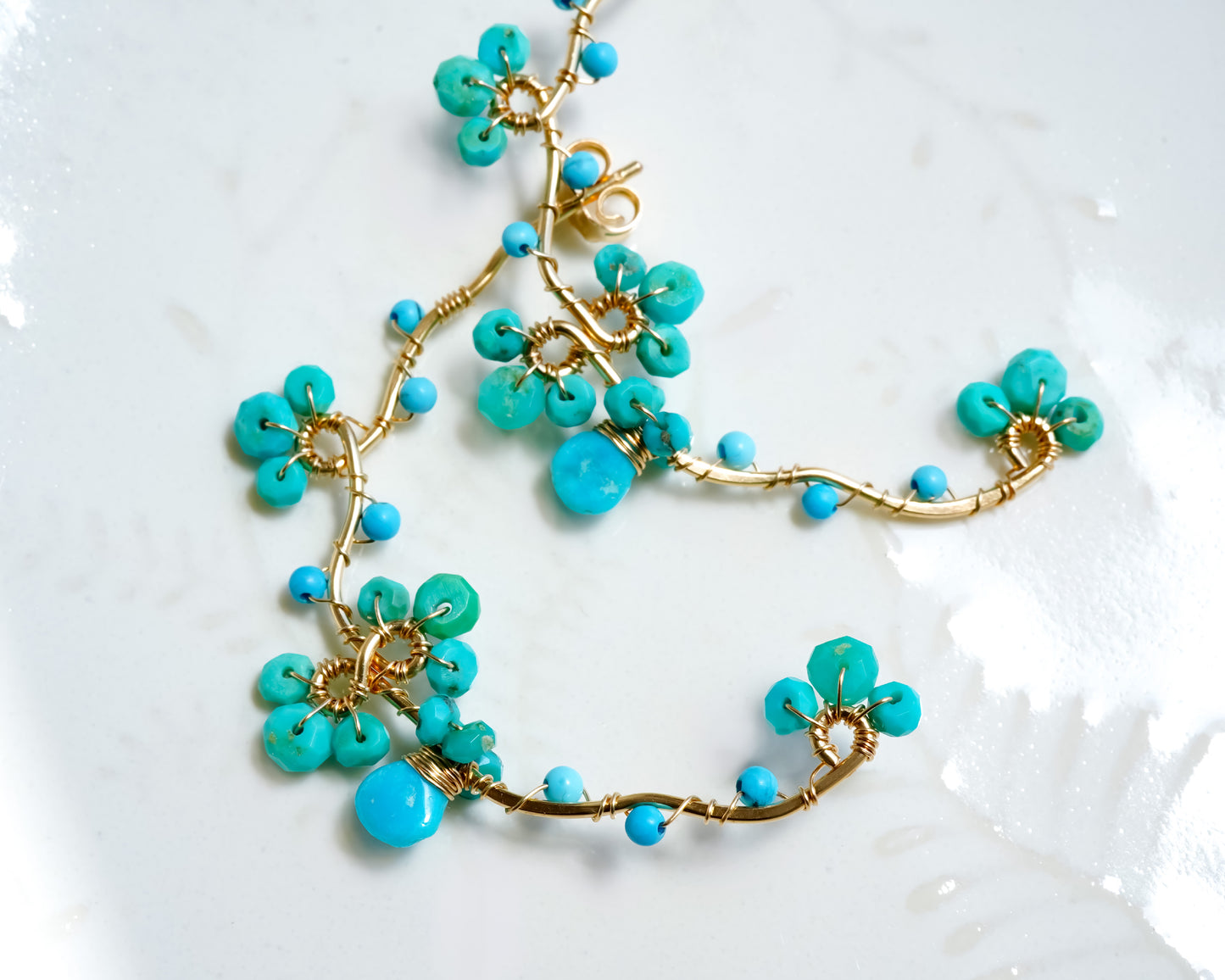 Turquoise Wire wrapped Gold Hoop