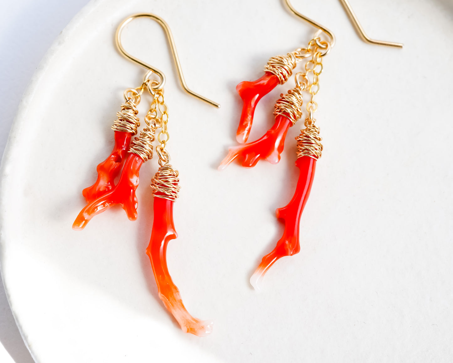 Japanese Red Coral Branch Earrings 14k gold filled