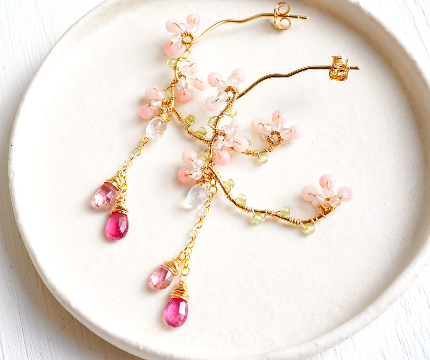 Inspired by Cherry Blossoms Chandelier Earrings in Gold filled