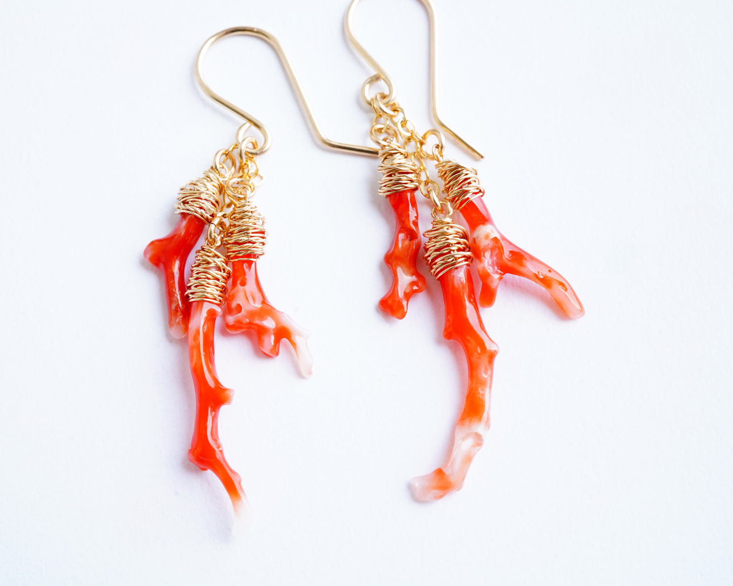 Japanese Red Coral Branch Earrings 14k gold filled