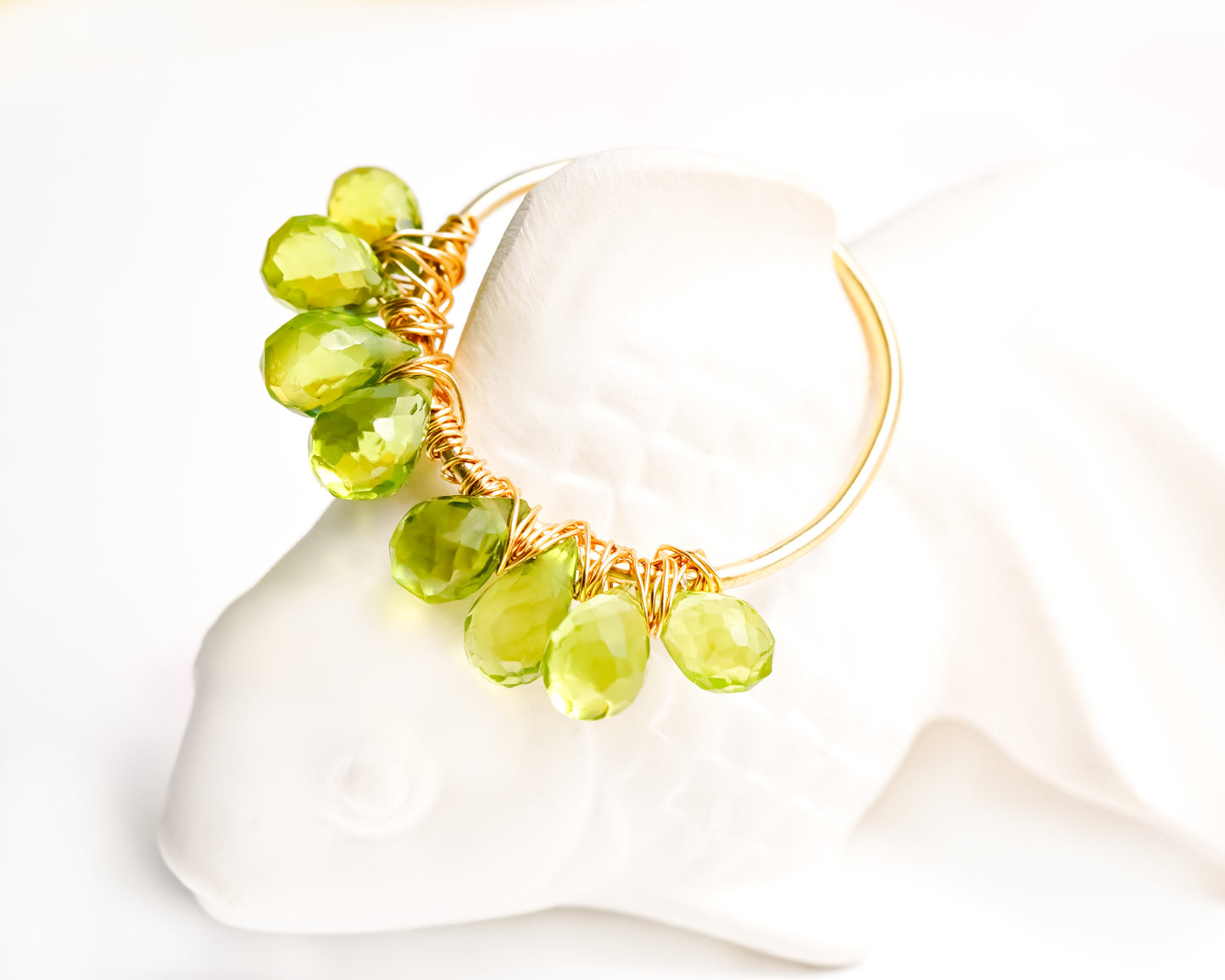 Peridot Wire Wrapped Gold Ear Cuff