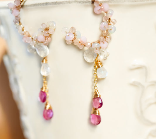 Romantic pink gemstones chandelier earrings