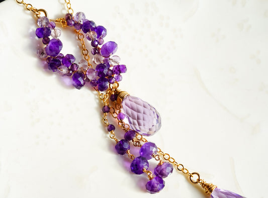 Amethyst Elegant Lariat Necklace in 14K Gold filled