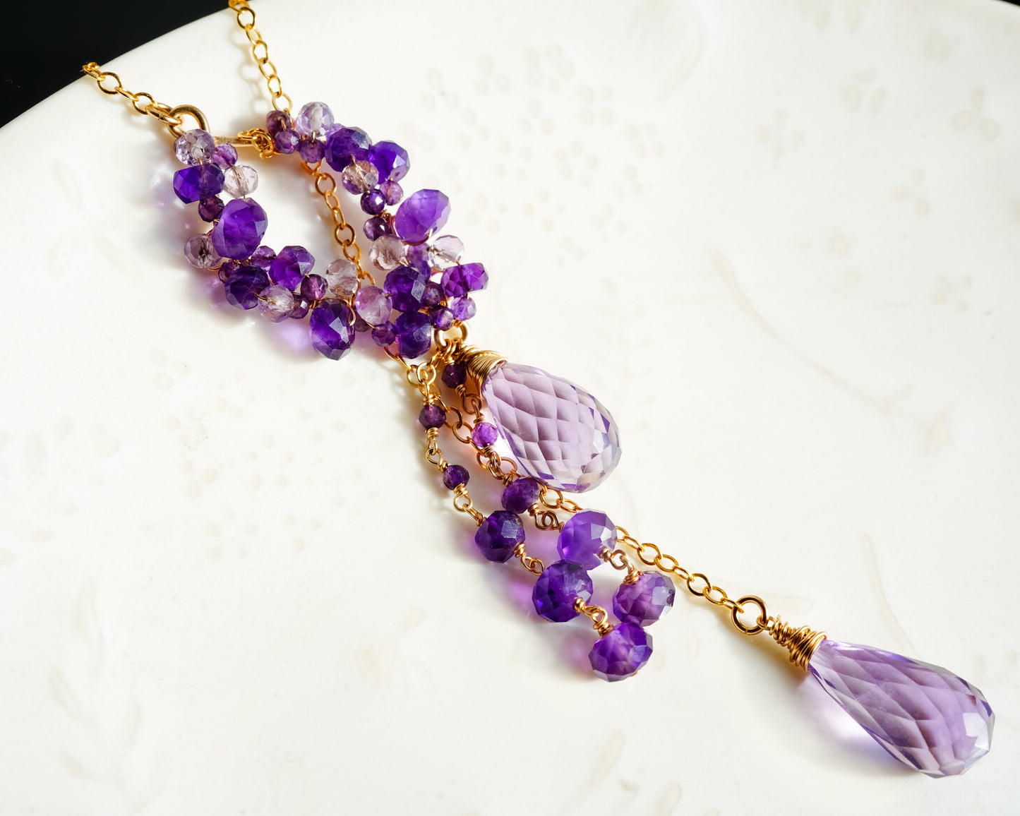 Amethyst Elegant Lariat Necklace in 14K Gold filled