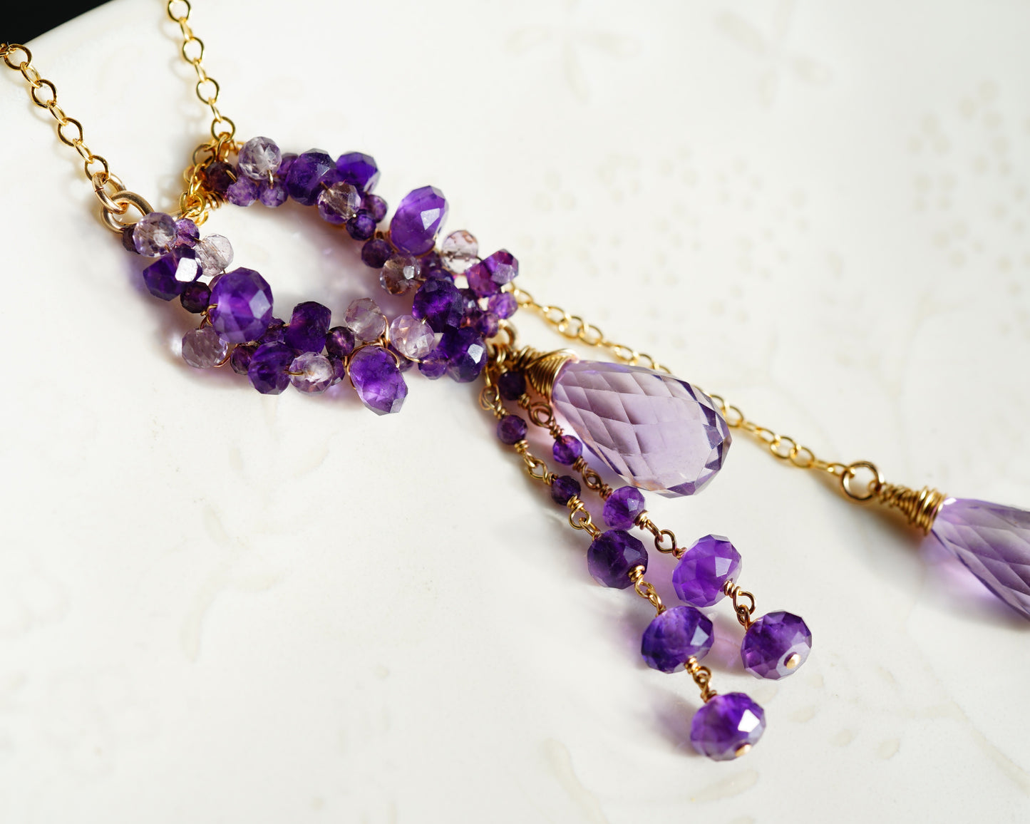 Amethyst Elegant Lariat Necklace in 14K Gold filled